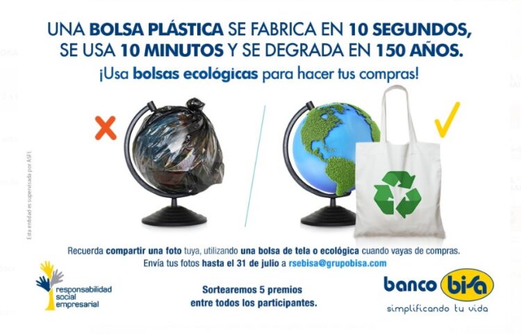 Banco BISA motiva a sus colaboradores a utilizar bolsas de tela o ecológicas.