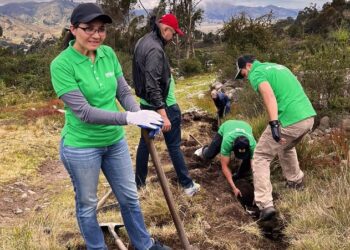 Voluntarios del BNB de Cochabamba participan en la construcción del sistema de agua en Colomi