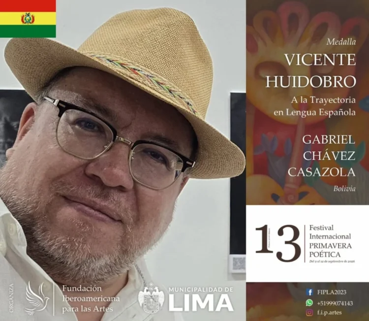 Gabriel Chávez Casazola recibirá la Medalla “Vicente Huidobro” a la trayectoria poética